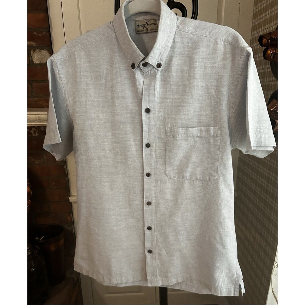 Kenny Flowers Limited Edition Men's Solid Light Blue Linen Shirt  Pockets -  M